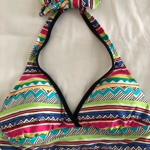 Neon Stripe Halter One-Piece Swimsuit - Multicolor